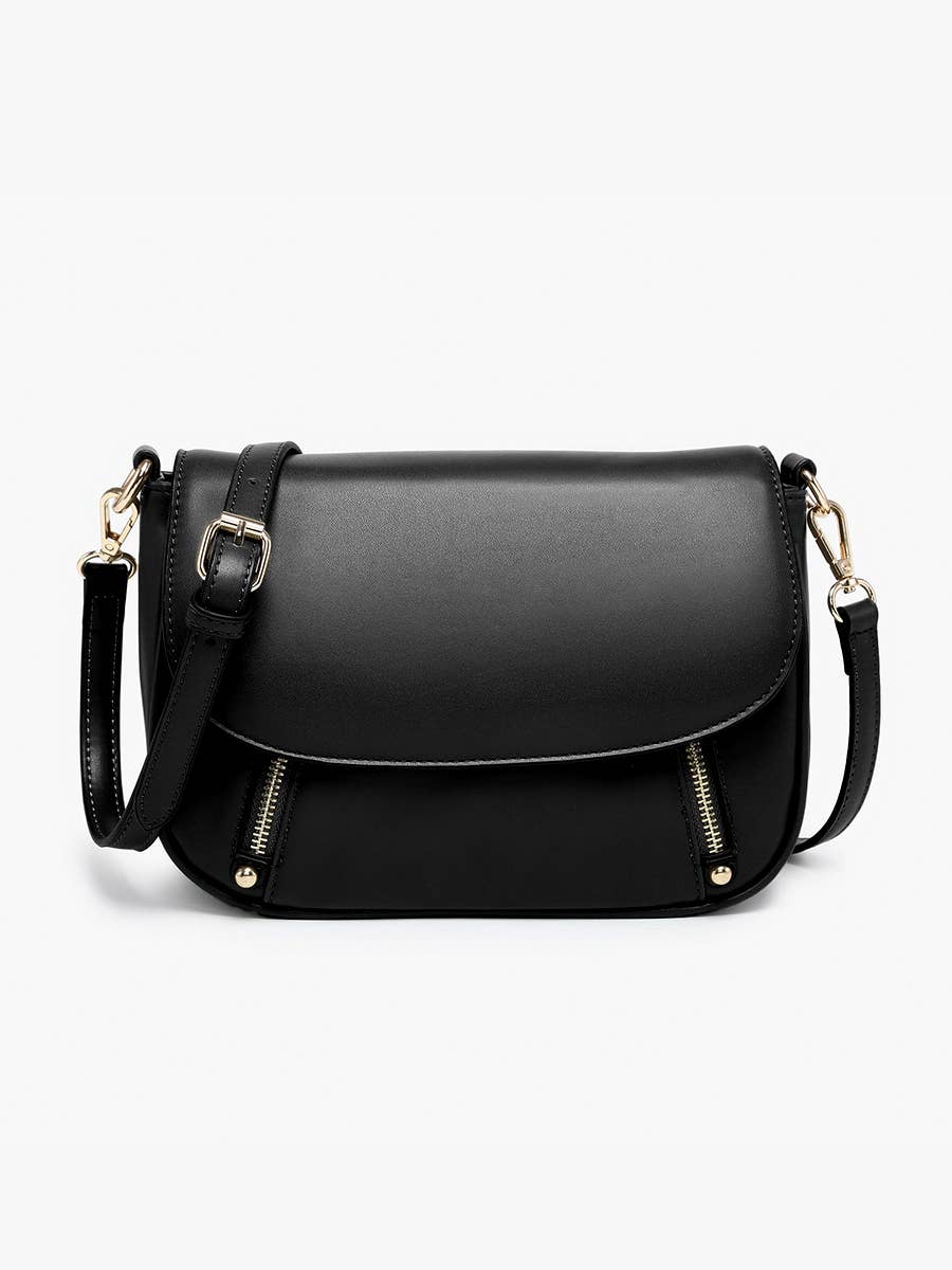 Lindsay Flapover Crossbody Bag – Dual Zip | M2628 : Black
