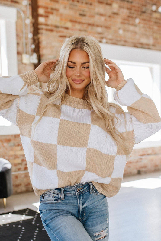 Checkered Bishop Sleeve Sweater