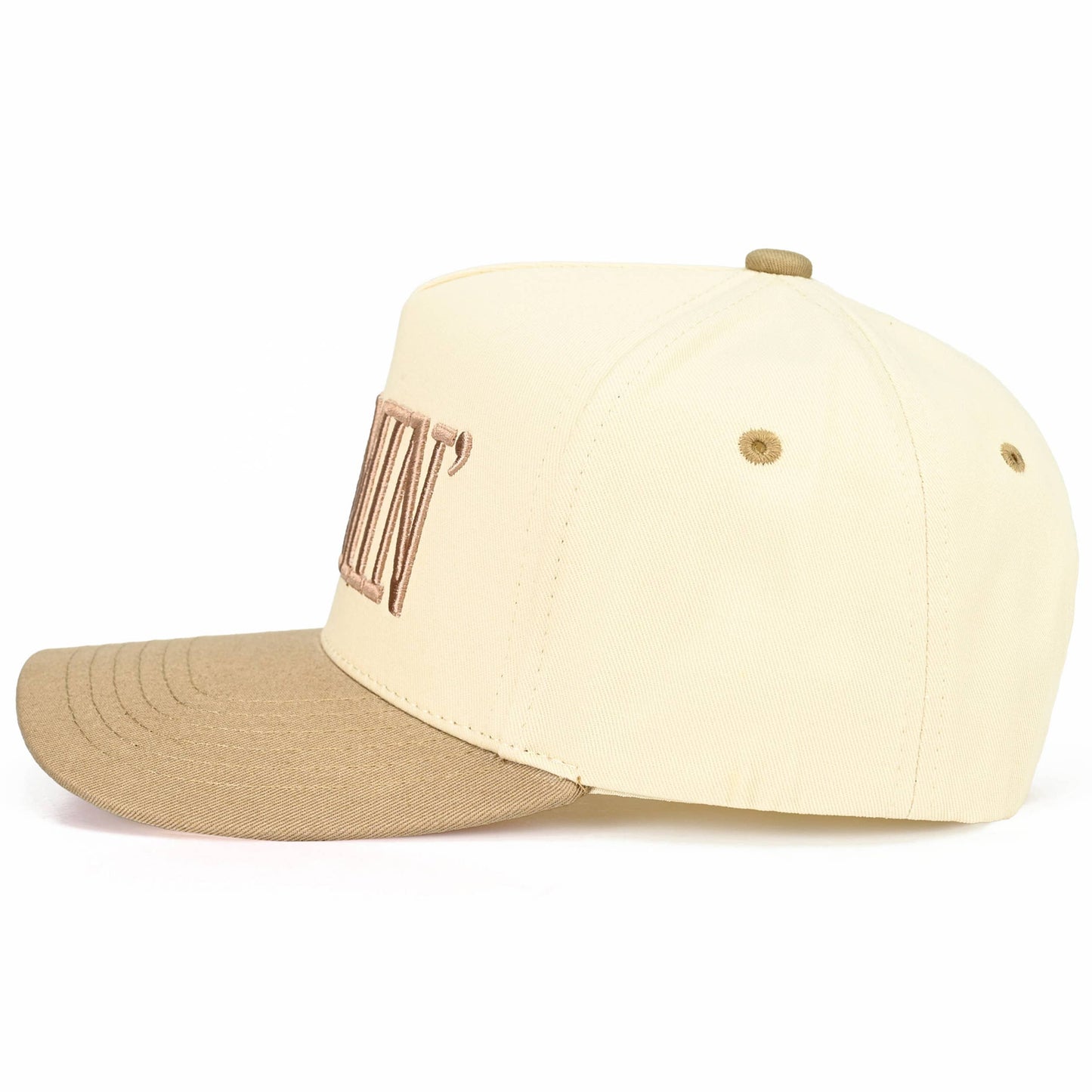 C.C MOMMIN Letter Two Tone Trucker Cap: Beige