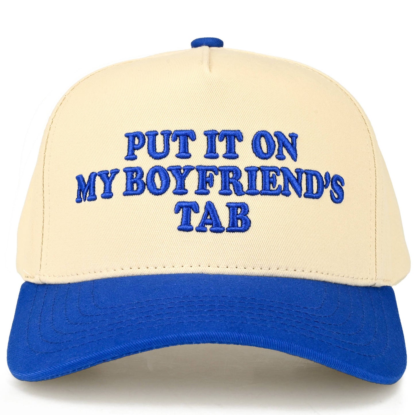 C.C PUT IT ON MY BOYFRIEND'S TAB Letter Two Tone Trucker Hat: Black