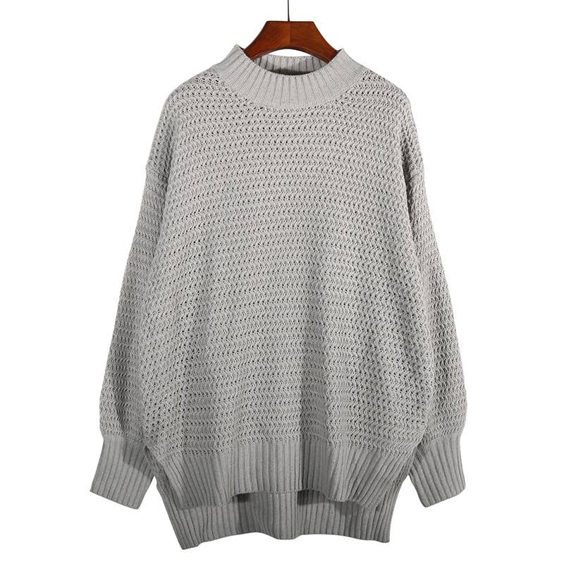 Chunky knit side split  plain knit sweater jumper: Beige / L