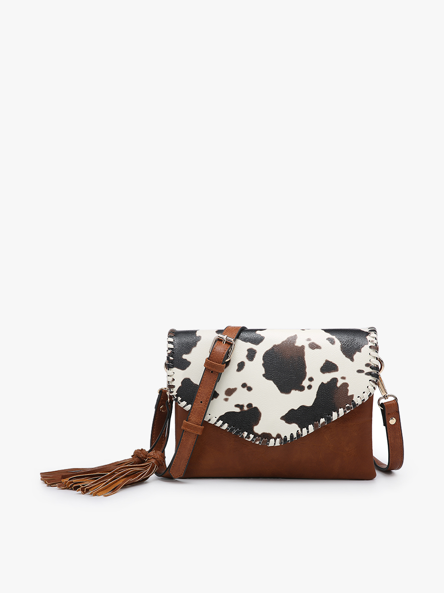 Sloane Flapover Crossbody w/ Whipstitch and Tassel | M1802A : Grey