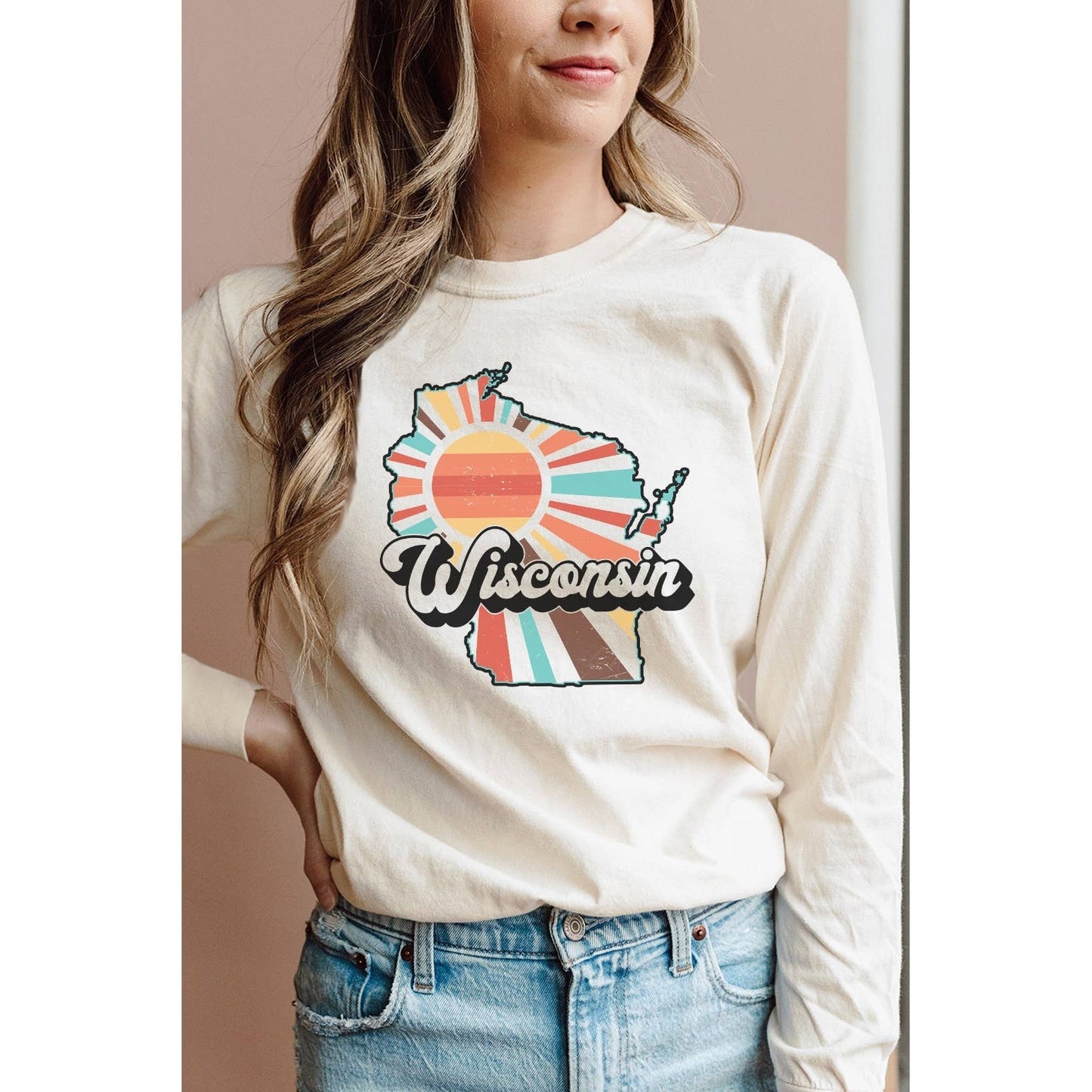 Wisconsin Retro Vintage Sun Rays Long Sleeve Tee