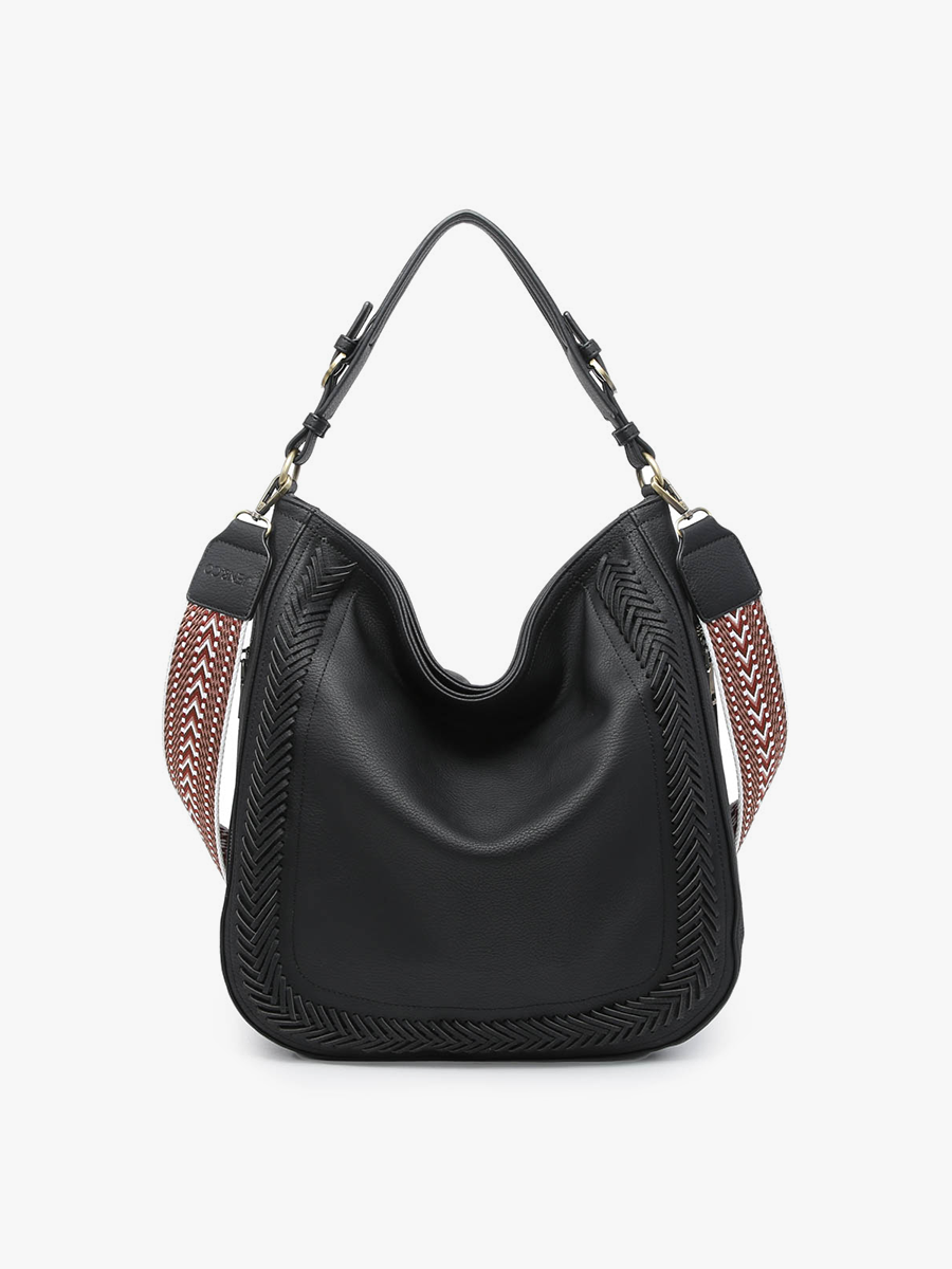 M2049 Aris Whipstitch Hobo/Crossbody w/ Guitar Strap: Black