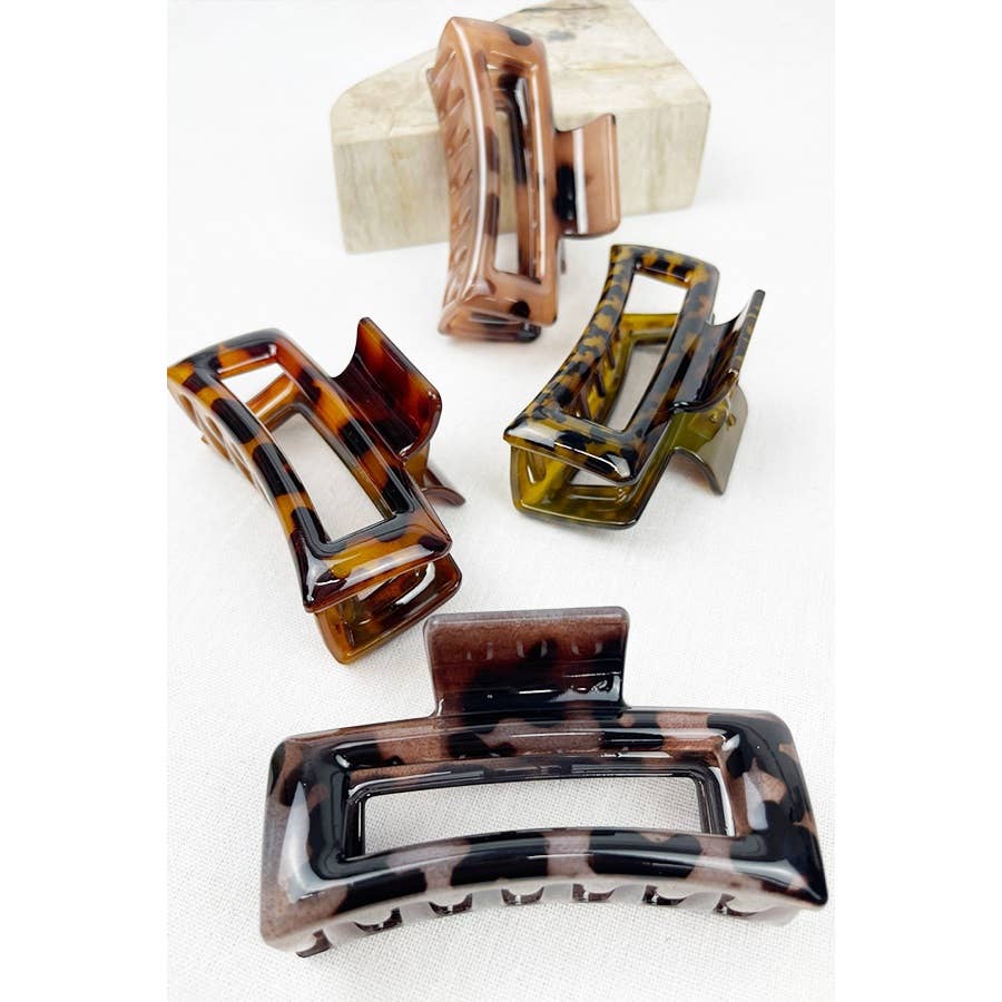 Leopard Cut Out Rectangle Hair Clips: MIX COLOR / ONE(12)