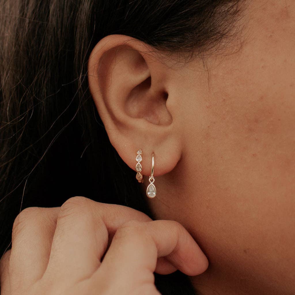 April Raindrop Dangle Hoops: Gold