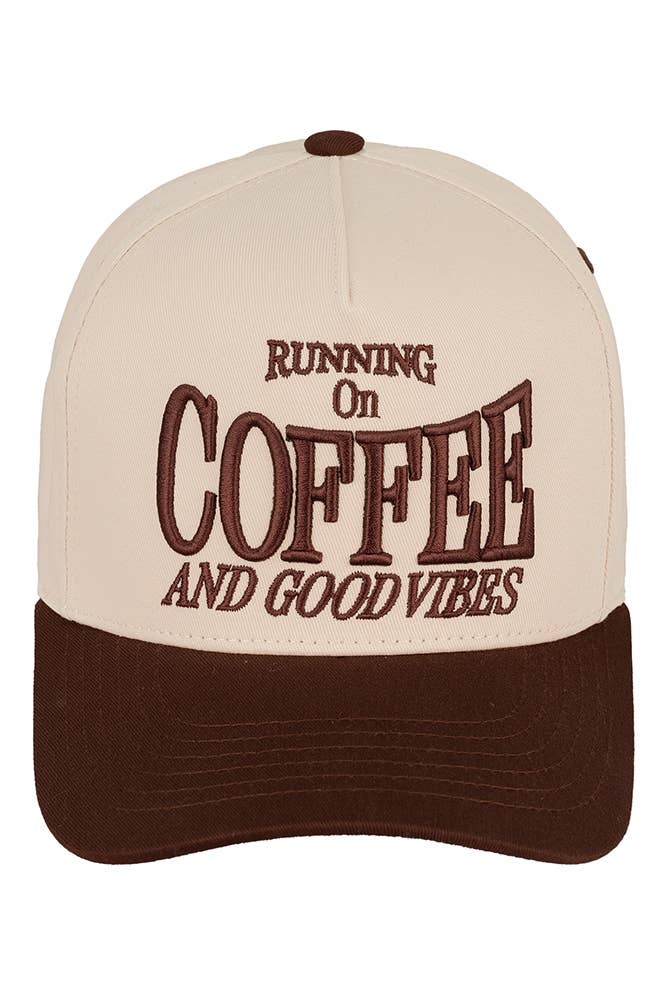 C.C RUNNING ON COFFEE AND GOOD VIBES Trucker Cap: Brown