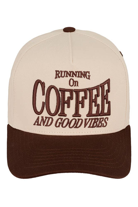 C.C RUNNING ON COFFEE AND GOOD VIBES Trucker Cap: Brown