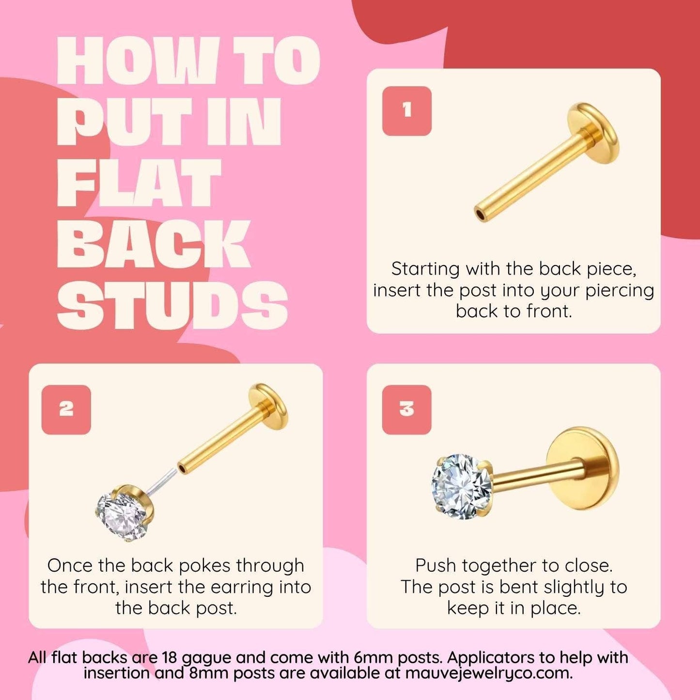 Bow Flat Back Studs: Gold