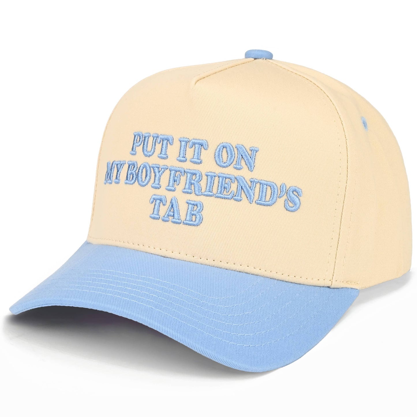 C.C PUT IT ON MY BOYFRIEND'S TAB Letter Two Tone Trucker Hat: Black