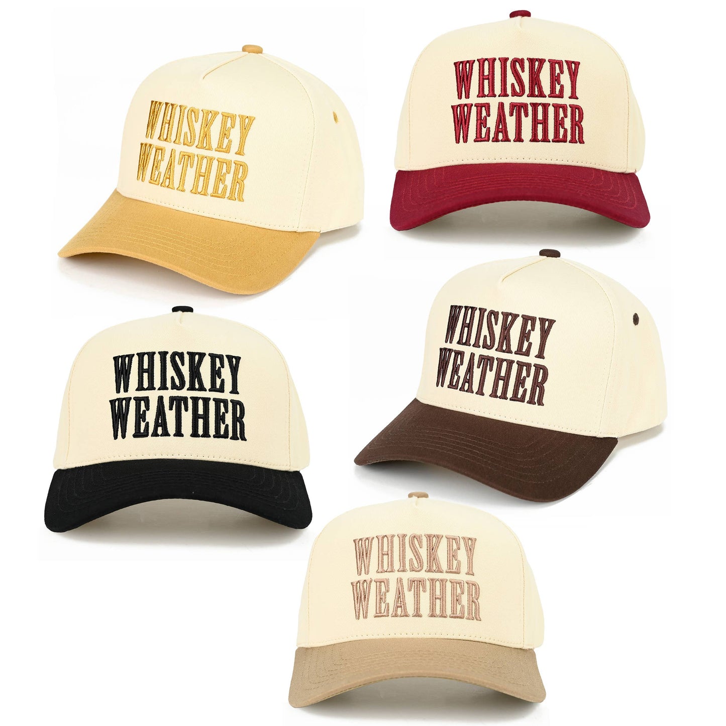 C.C WHISKEY WEATHER Embroidered Letter Two Tone Trucker Hat: Brown