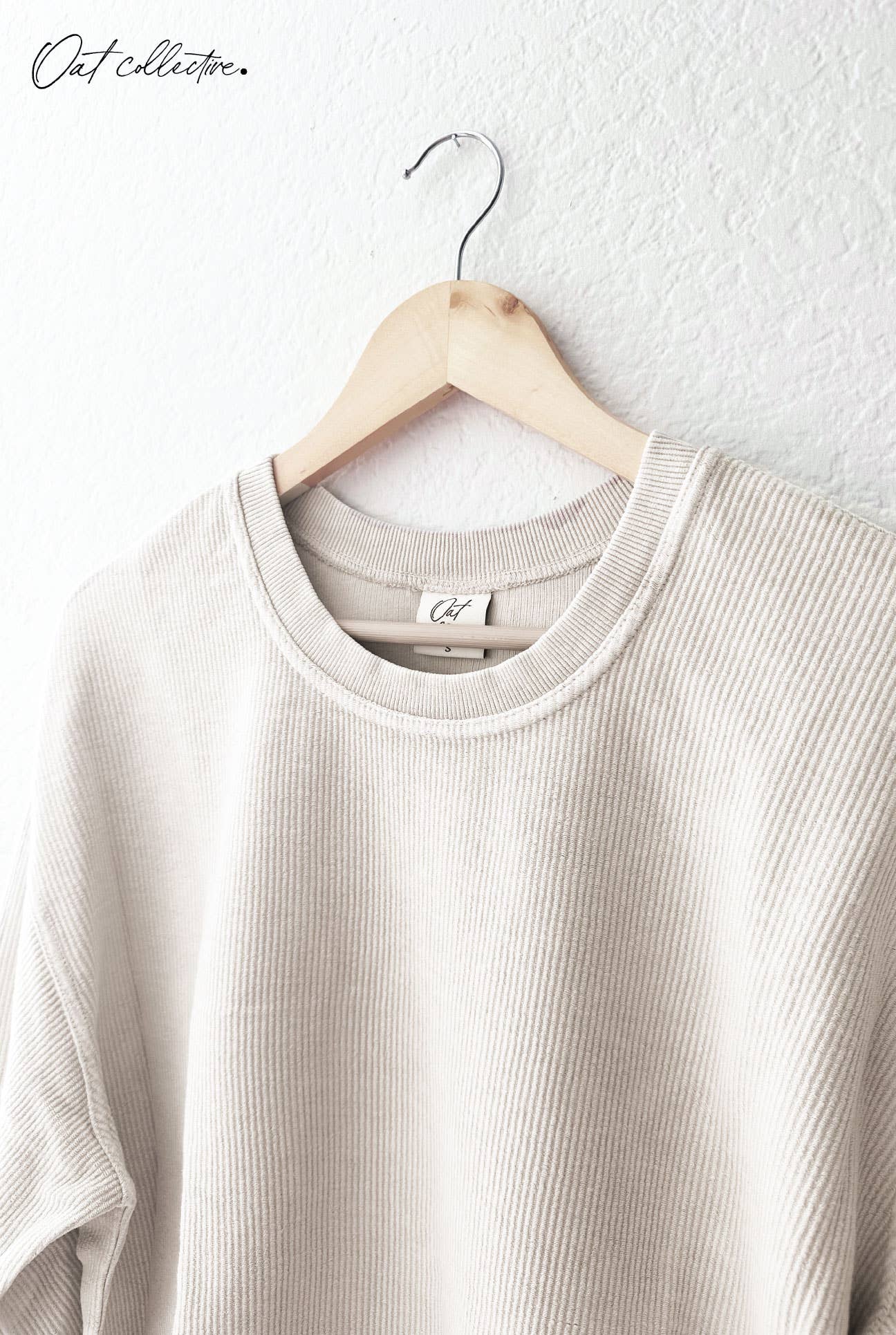 UNITED STATES OF AMERICA Cropped Thermal Vintage Pullover: DUSTY VANILLA