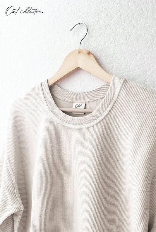 UNITED STATES OF AMERICA Cropped Thermal Vintage Pullover: DUSTY VANILLA