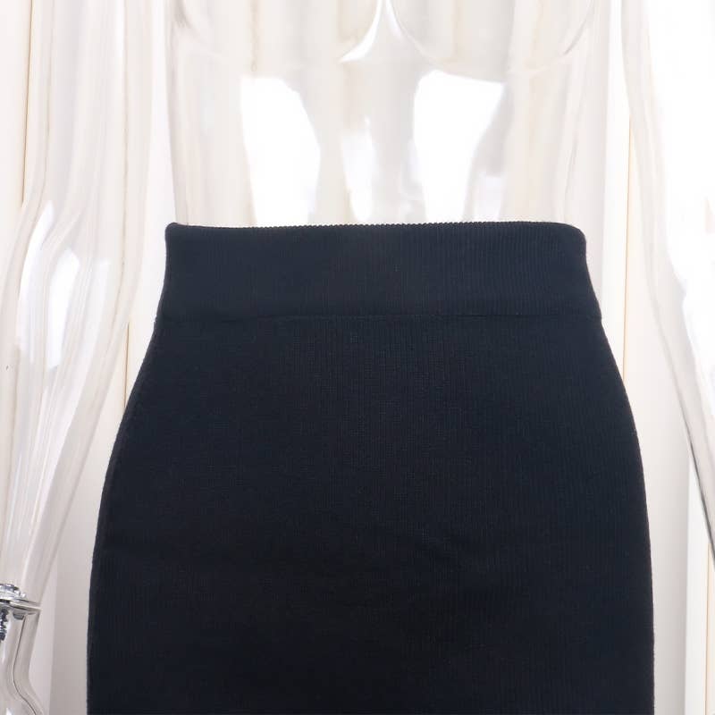 Solid Color Top & Skirt 2PCS Kintted Set Sweater Set HL7300: Brick / M