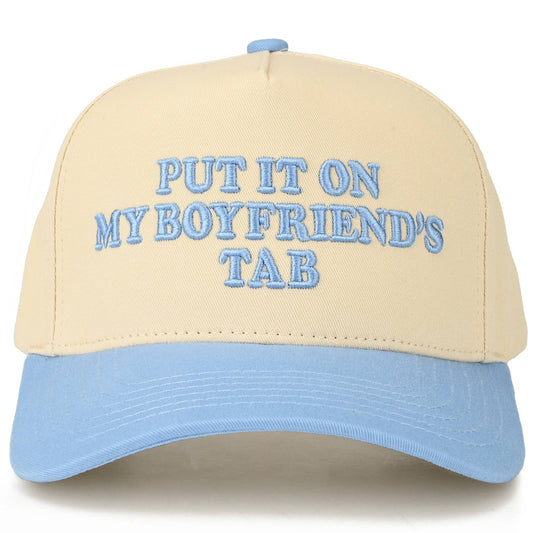C.C PUT IT ON MY BOYFRIEND'S TAB Letter Two Tone Trucker Hat: Sky Blue