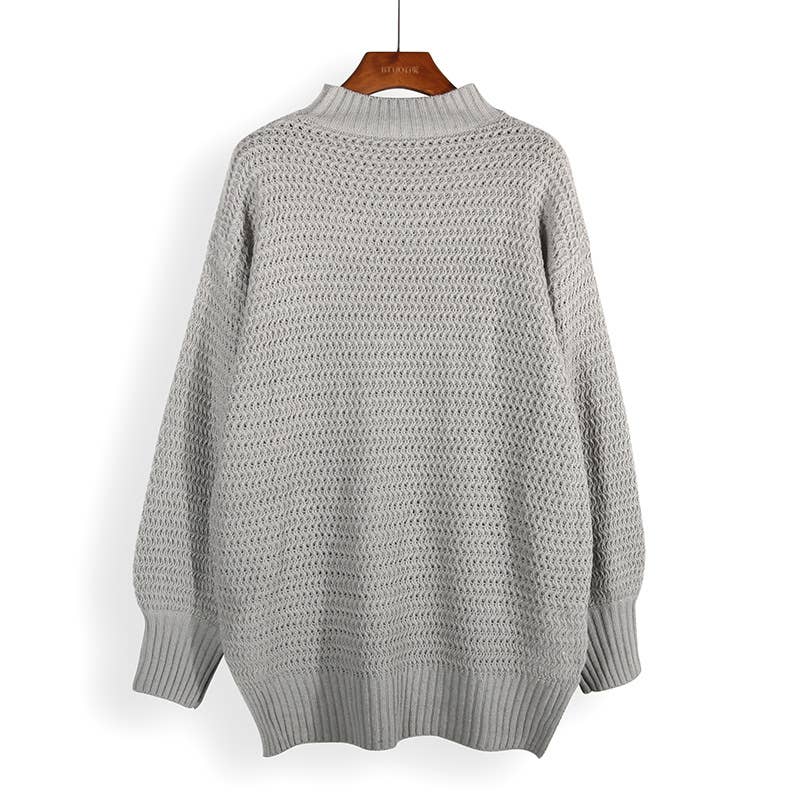 Chunky knit side split  plain knit sweater jumper: Beige / L