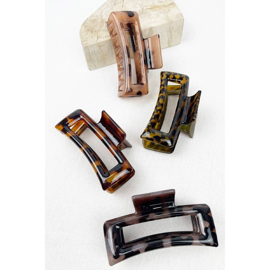 Leopard Cut Out Rectangle Hair Clips: MIX COLOR / ONE(12)