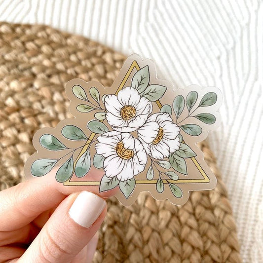 Clear Gold Triangle Flower Sticker 3x3 in.