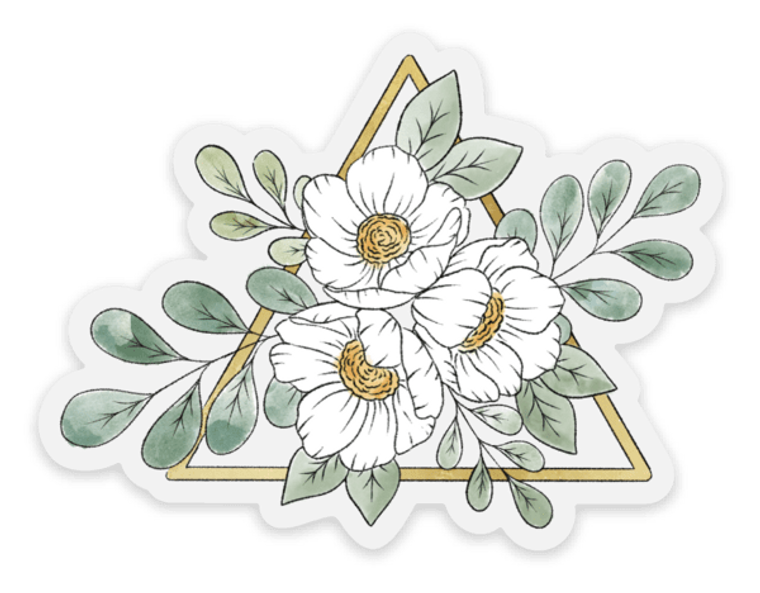 Clear Gold Triangle Flower Sticker 3x3 in.