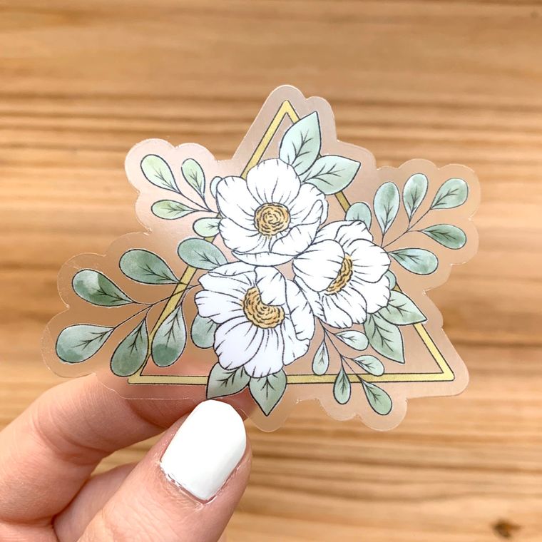 Clear Gold Triangle Flower Sticker 3x3 in.